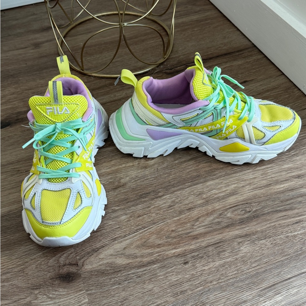 FILA ELECTROVE 2 5RM01744-744 WOMENS YELLOW LEATHER SNEAKERS SHOES